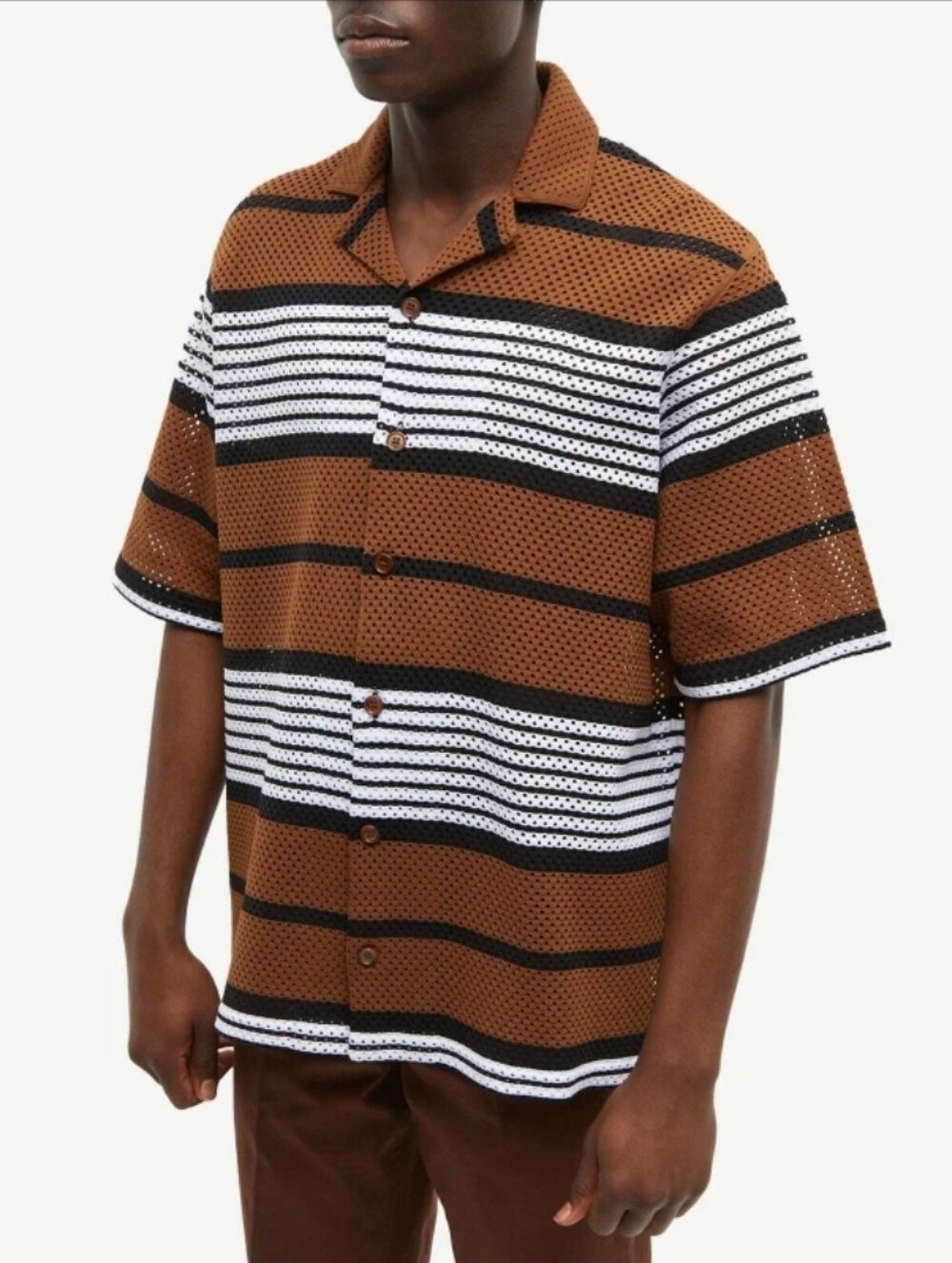 Burberry Brown Striped Mesh Shirt Short Sleeve Oversized - Picture 4 of 9